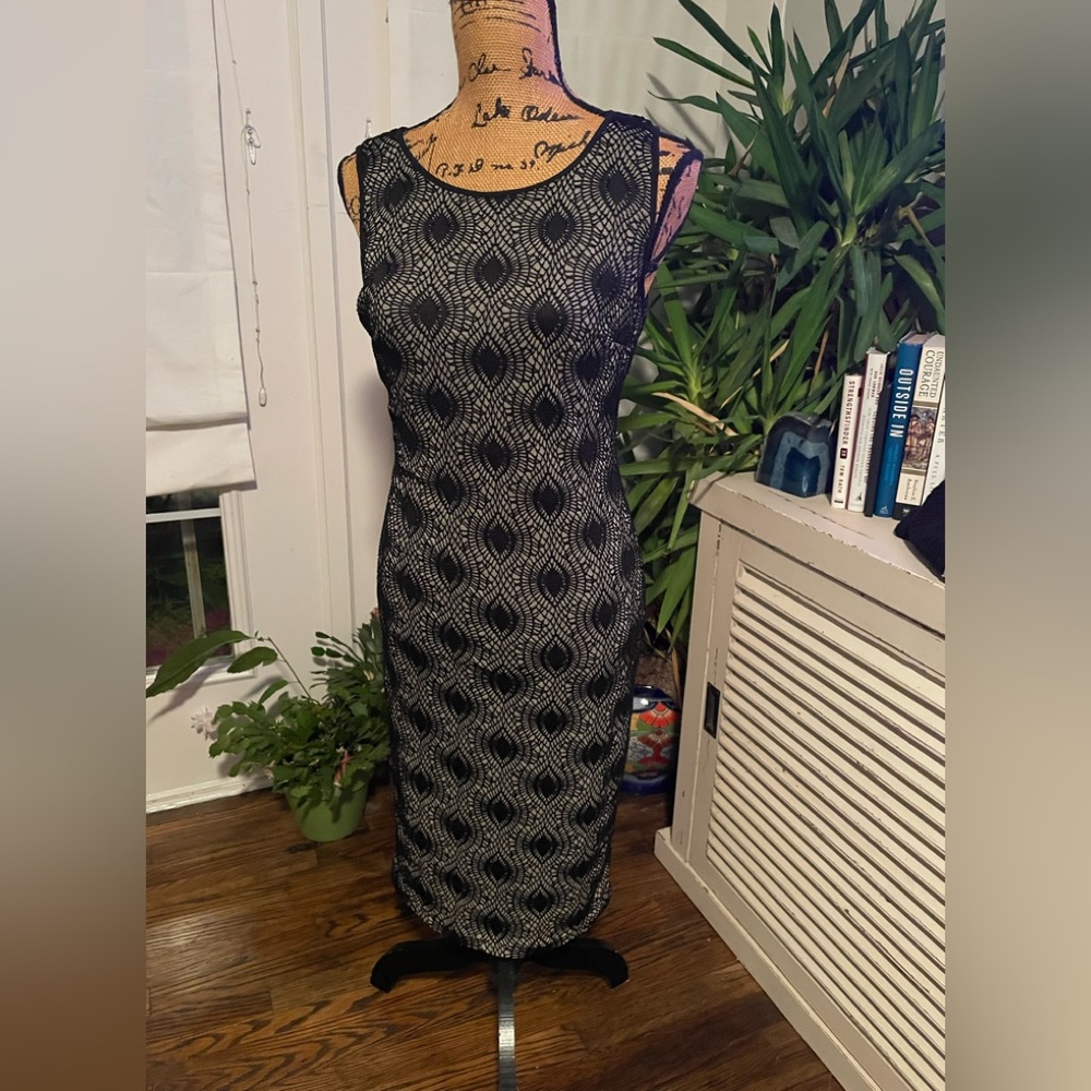 Single Black Lace Dress with Nude underlayer- S